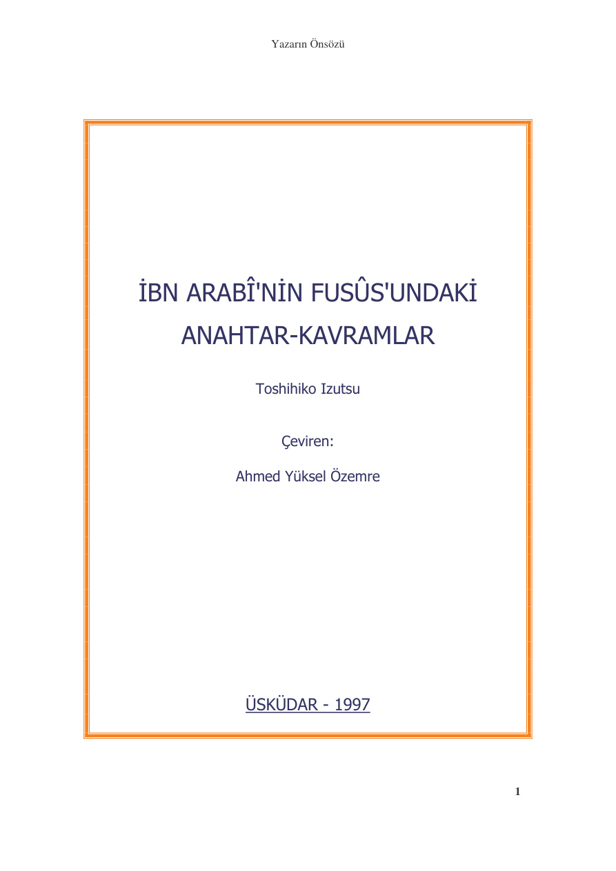 İbn Arabi’nin Fusûsundaki Anahtar Kavramlar PDF – Toshihiko İzutsu