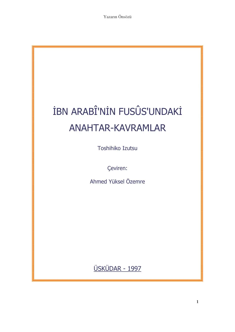 İbn Arabi’nin Fusûsundaki Anahtar Kavramlar PDF – Toshihiko İzutsu