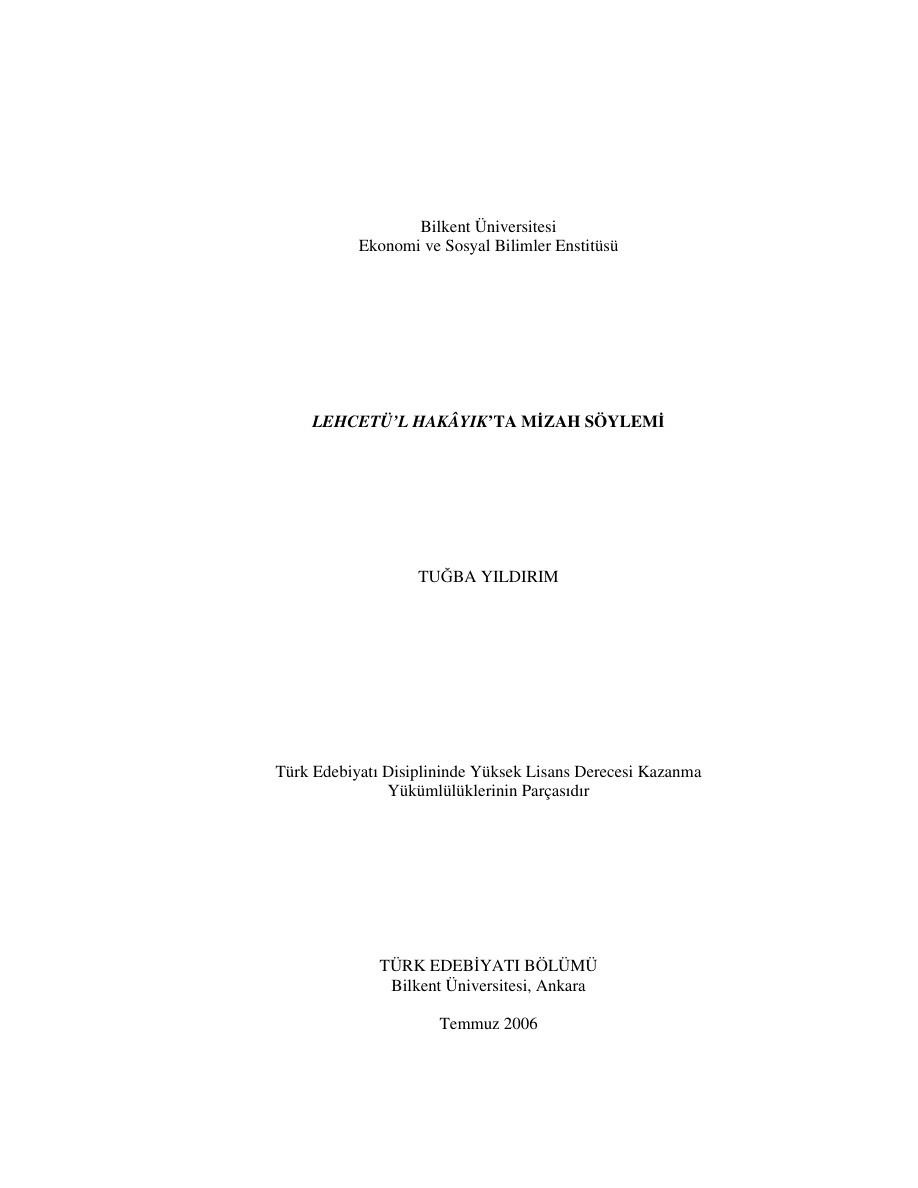 Lehcetu’l Hakayık’ta Mizah Söylemi PDF – Tuğba Yıldırım
