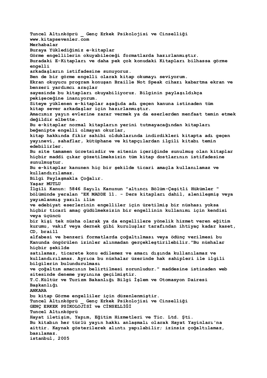 Genç Erkek Psikolojisi ve Cinselliği PDF – Tuncel Altınköprü