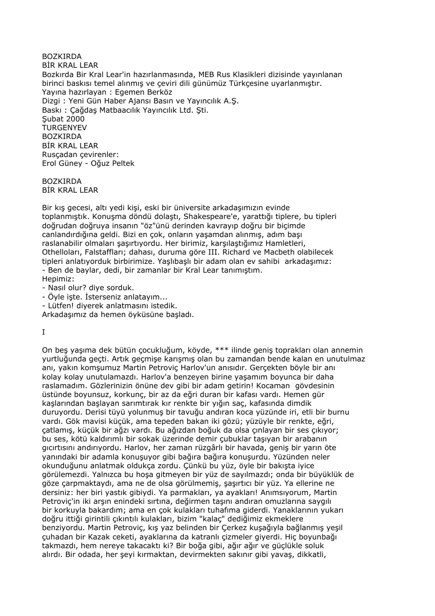 Bozkırda Bir Kral PDF – İvan Turgenyev