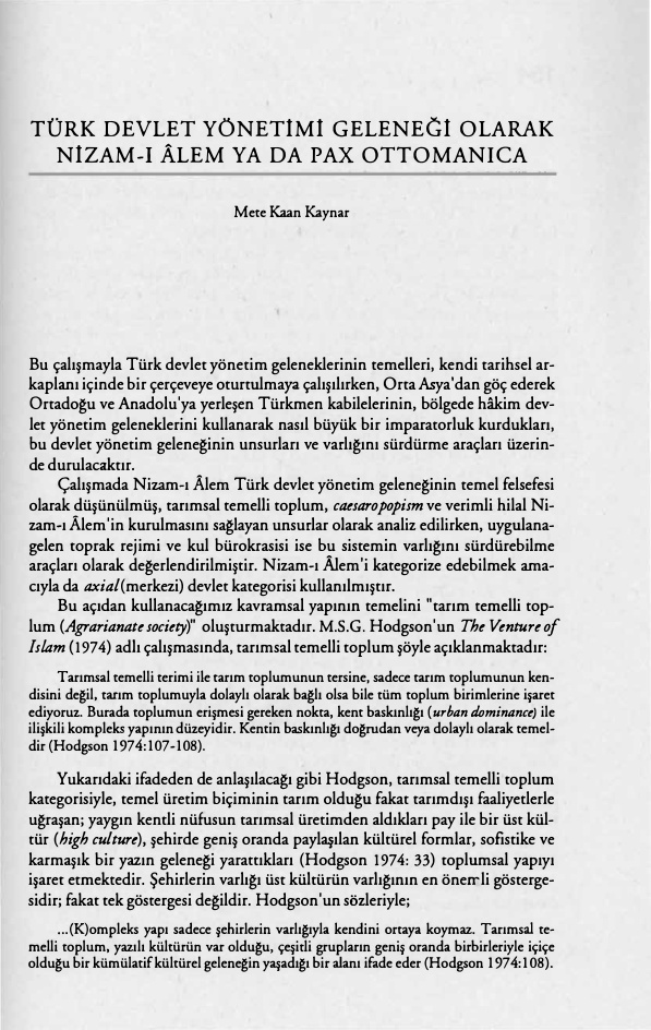 Türk Devlet Yönetimi Geleneği Olarak Nizam-ı Âlem ya da Pax Ottomanica PDF – Kolektif / Siyaset