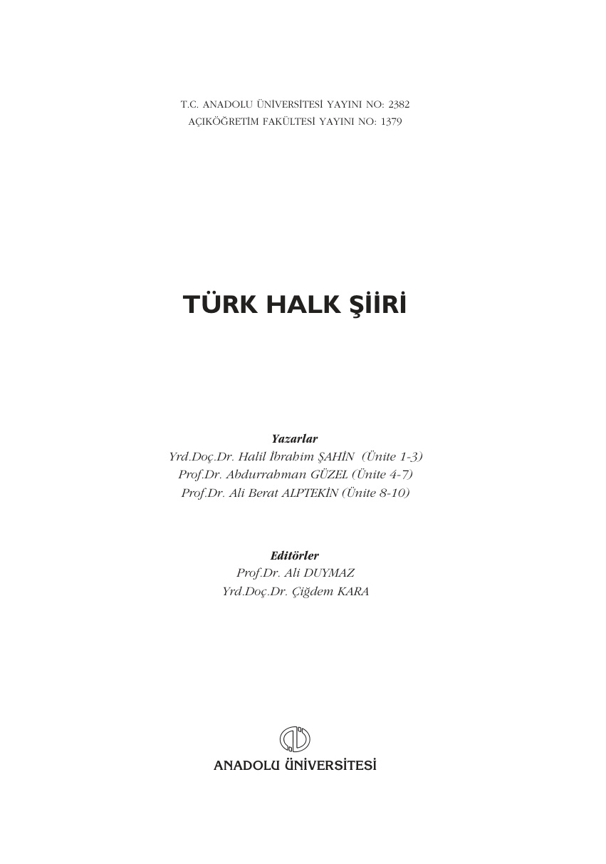 Türk Halk Şiiri PDF – Kolektif