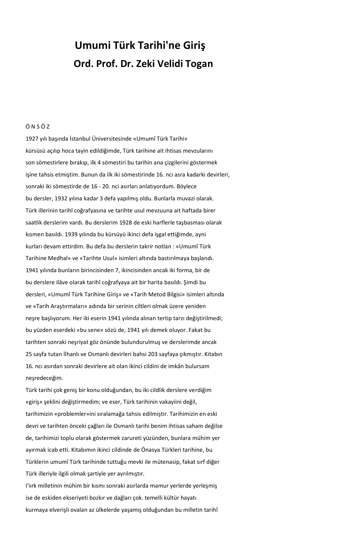 Türk Tarihi’ne Giriş PDF – Zeki Velidi Togan