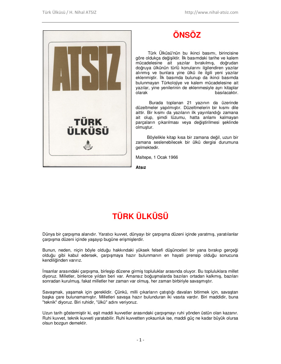 Türk Ülküsü PDF – Hüseyin Nihâl Atsız