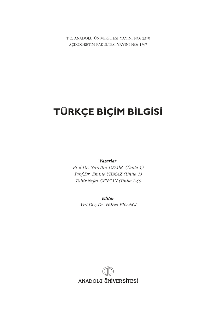 Türkçe Biçim Bilgisi PDF – Kolektif / Dilbilim