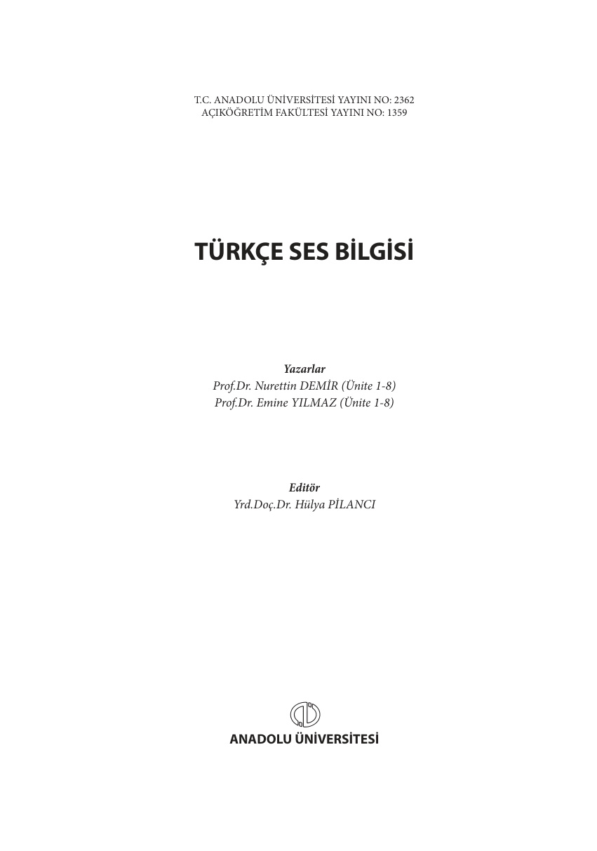 Türkçe Ses Bilgisi PDF – Kolektif / Dilbilim