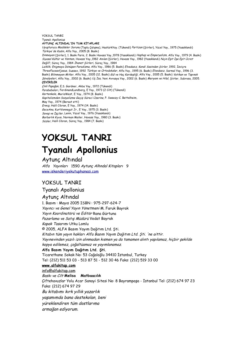 Yoksul Tanrı PDF – Tyanalı Apollonius