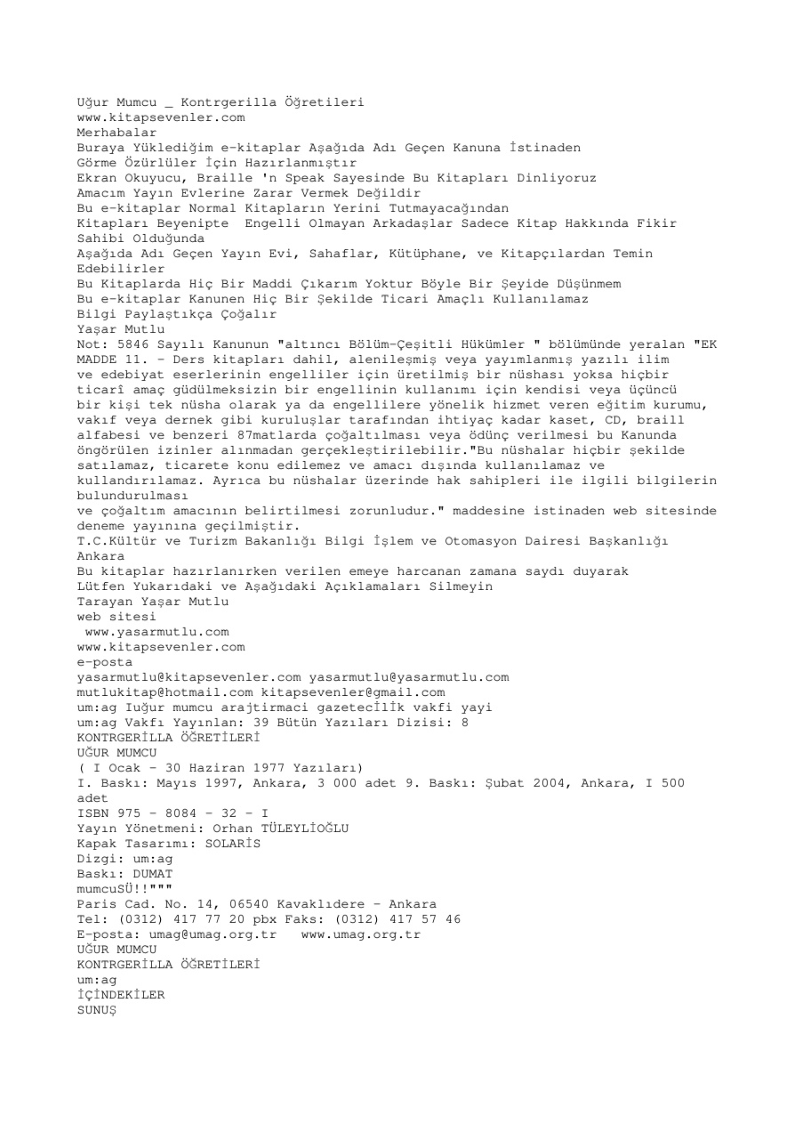 Kontrgerilla Öğretileri PDF – Uğur Mumcu