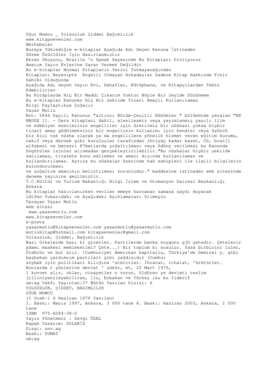 Yolsuzluk Şiddet Bağımlılık PDF – Uğur Mumcu