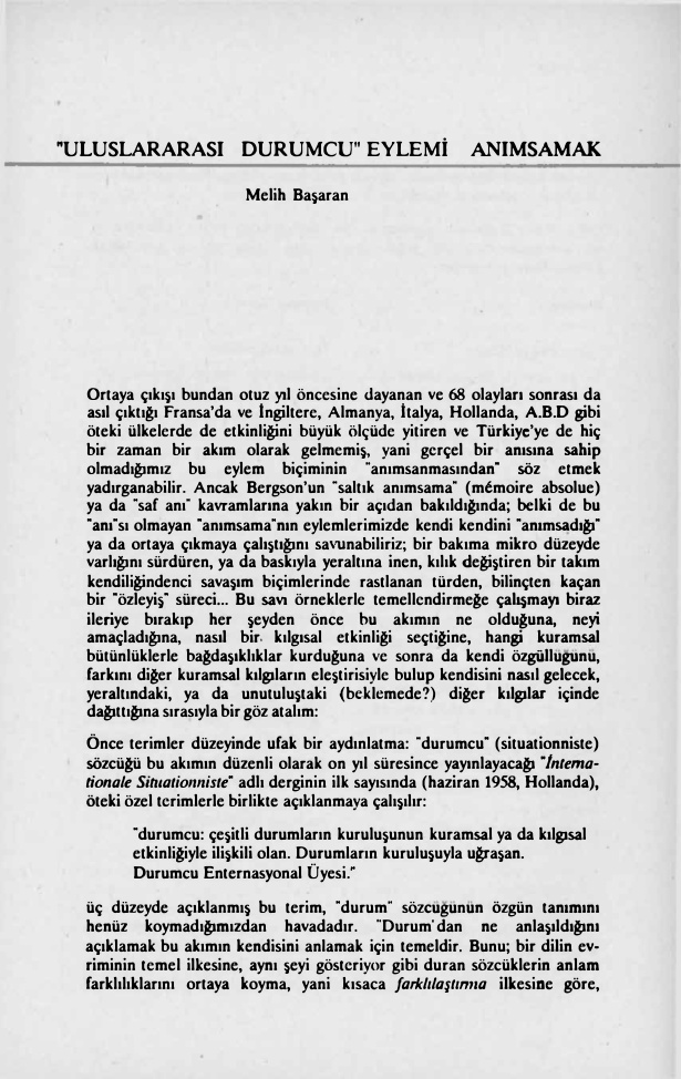 Uluslararası Durumcu Eylemi Anımsamak PDF – Melih Başaran