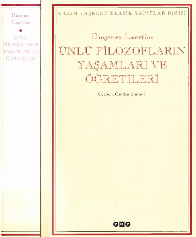 Ünlü Filpzofların Yaşamları ve Öğretileri Diogenes Laertios [YKY 2003] Kitap Kapağı