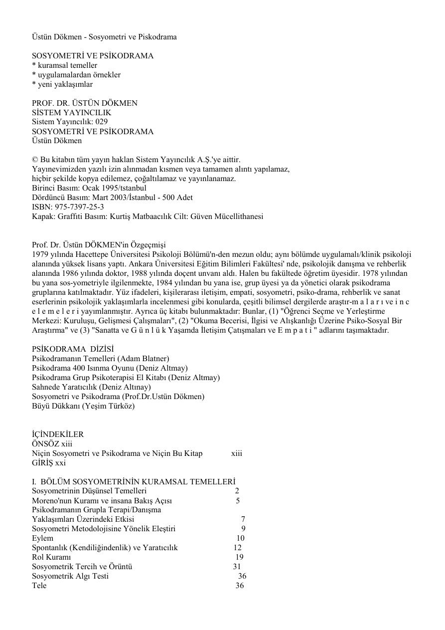 Sosyometri ve Psikodrama PDF – Üstün Dökmen