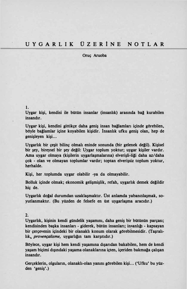 Uygarlık Üzerine Notlar PDF – Oruç Aruoba