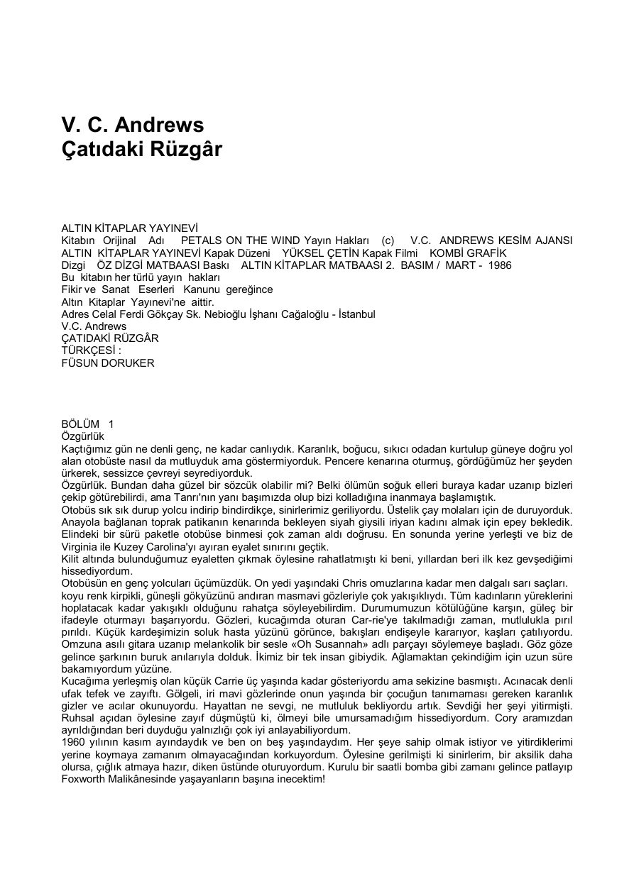 Çatıdaki Rüzgâr PDF – V. C. Andrews