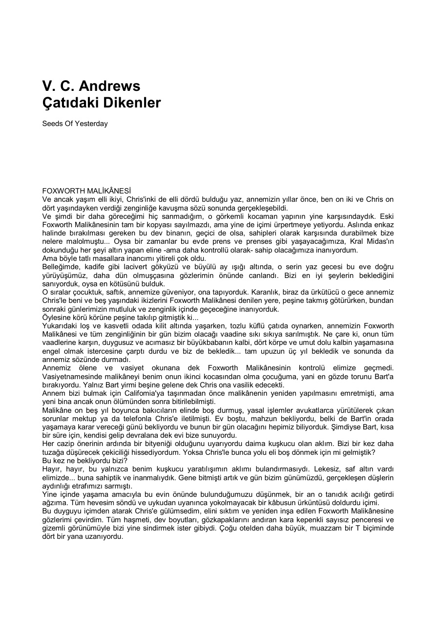 Çatıdaki Dikenler PDF – V. C. Andrews