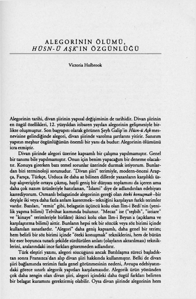 Alegorinin Ölümü, Hüsn-ü Ask’ın Özgünlüğü PDF – Victoria Holbrook