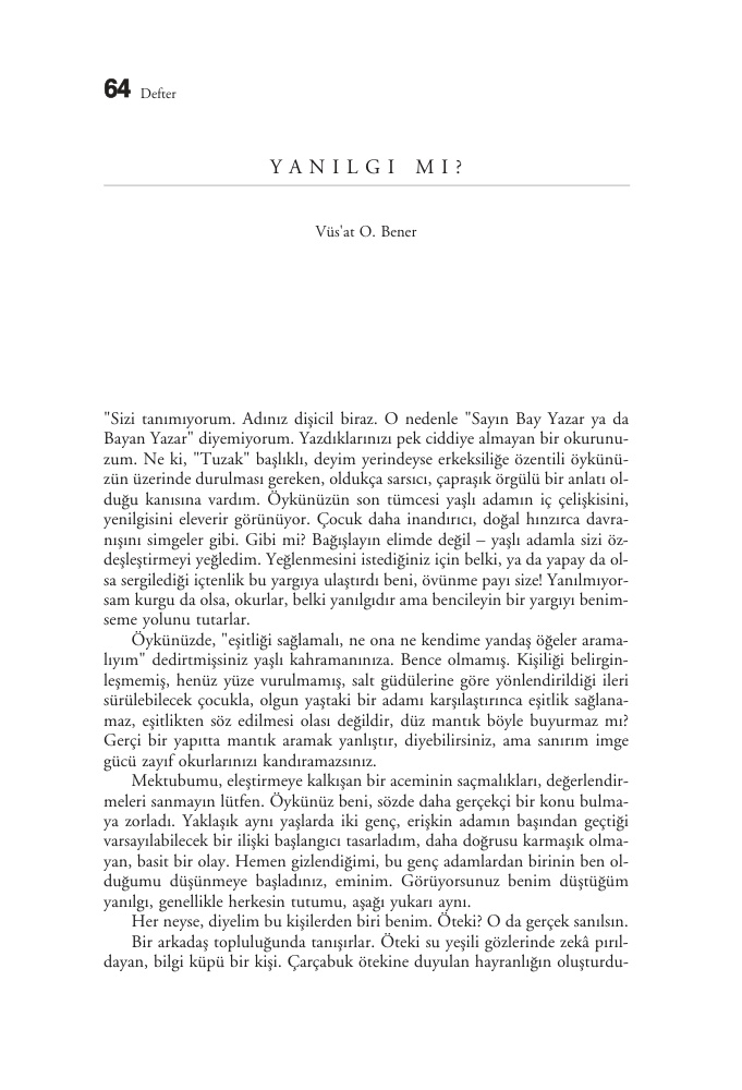 Yanılgı mı PDF – Vüs’at O. Bener