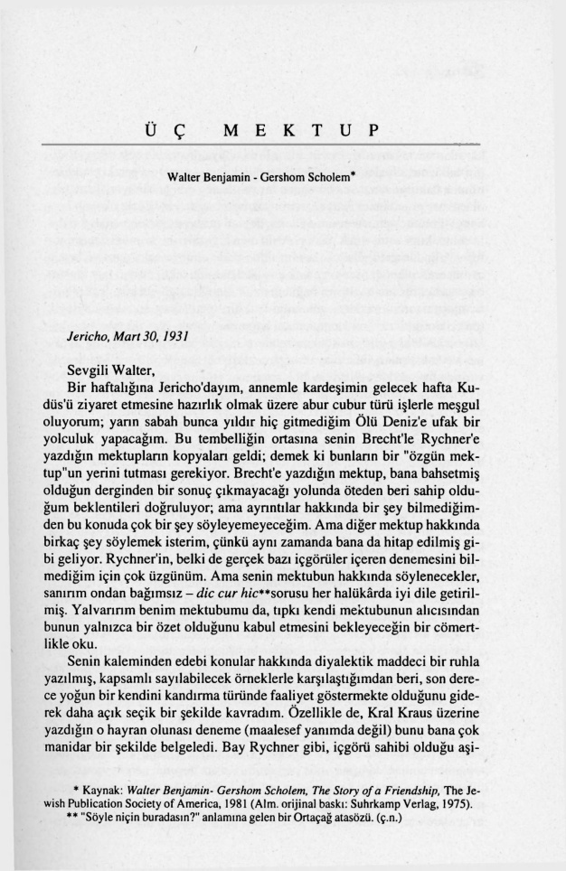 temp Walter Benjamin Gershom Scholem Uc Mektup 1kitap1.com
