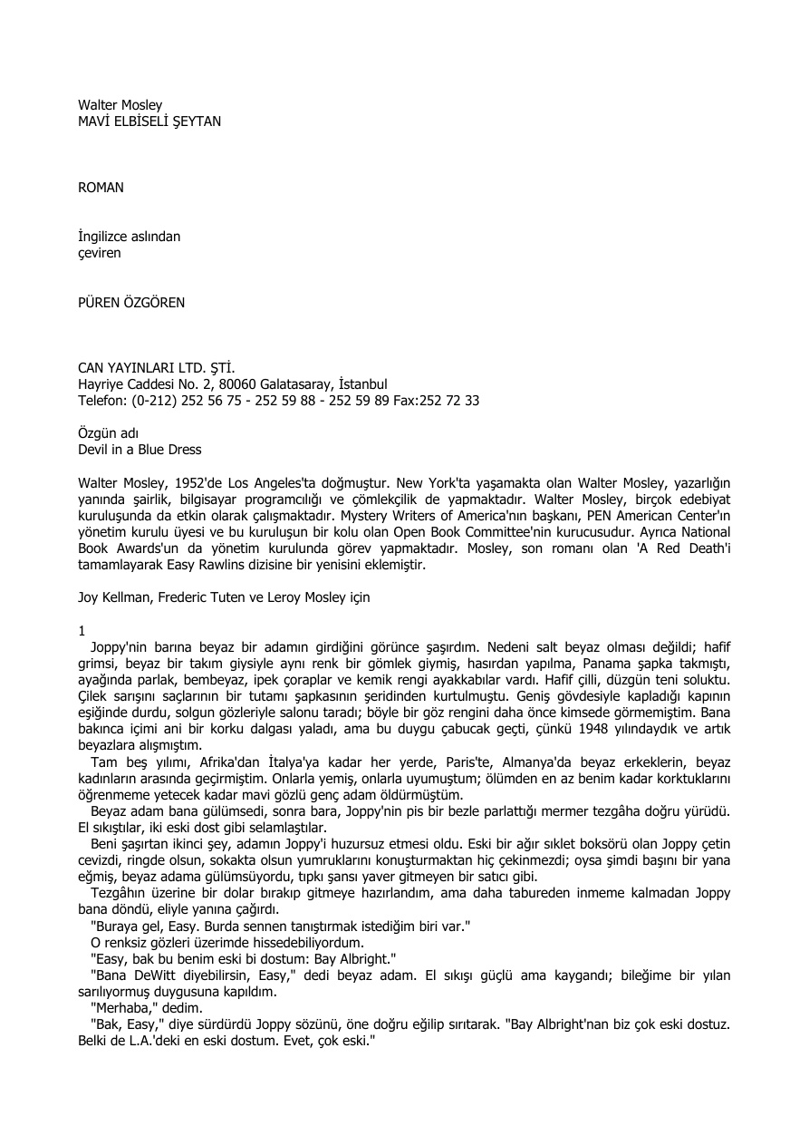 Mavi Elbiseli Seytan PDF – Walter Mosley