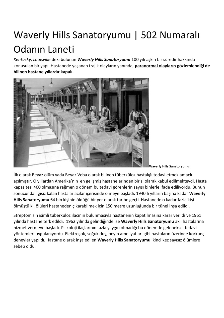 Waverly Hills Sanatoryumu PDF – Kolektif