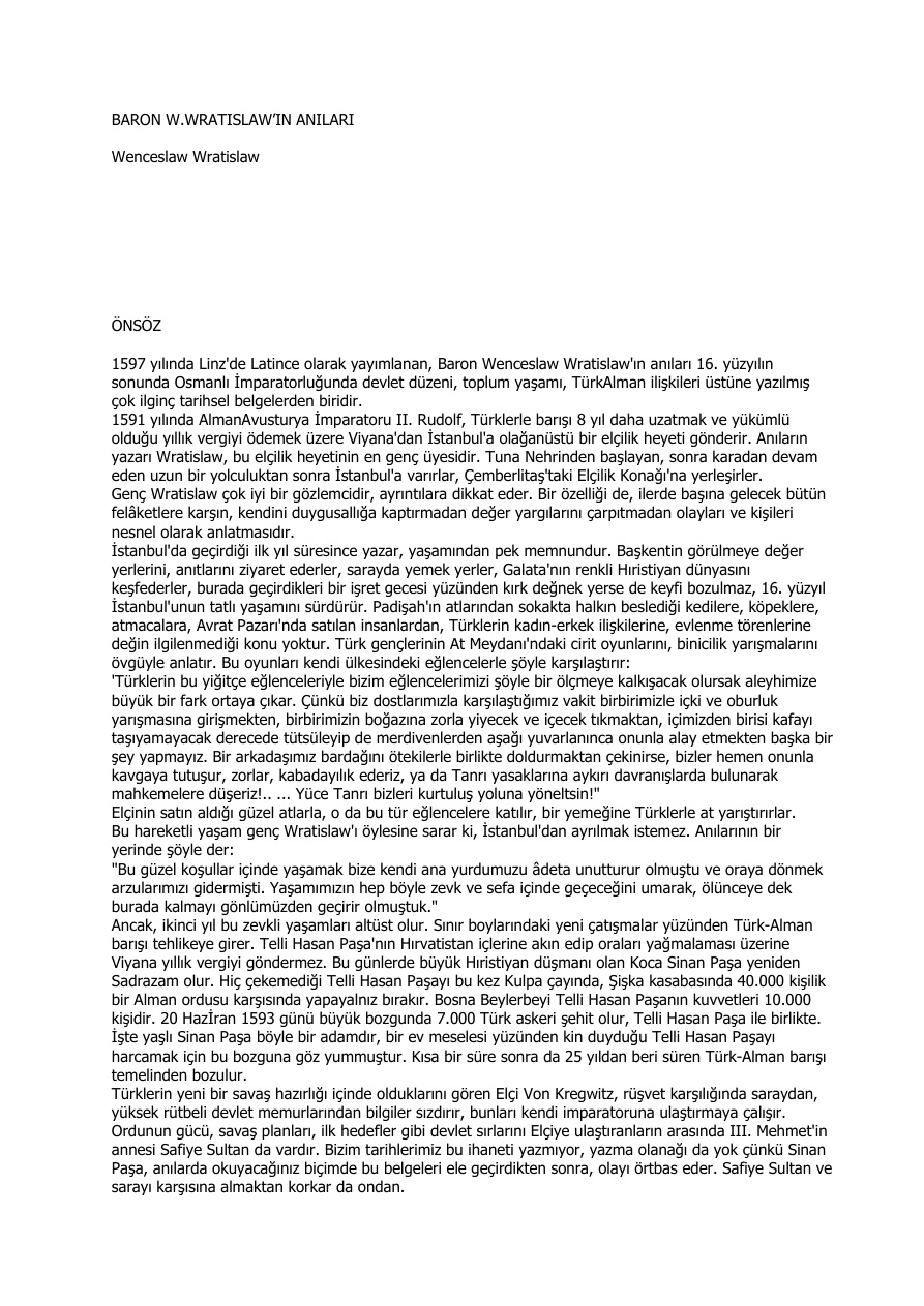 Baron Wratislaw’in Anilari PDF – Wenceslaw Wratislaw