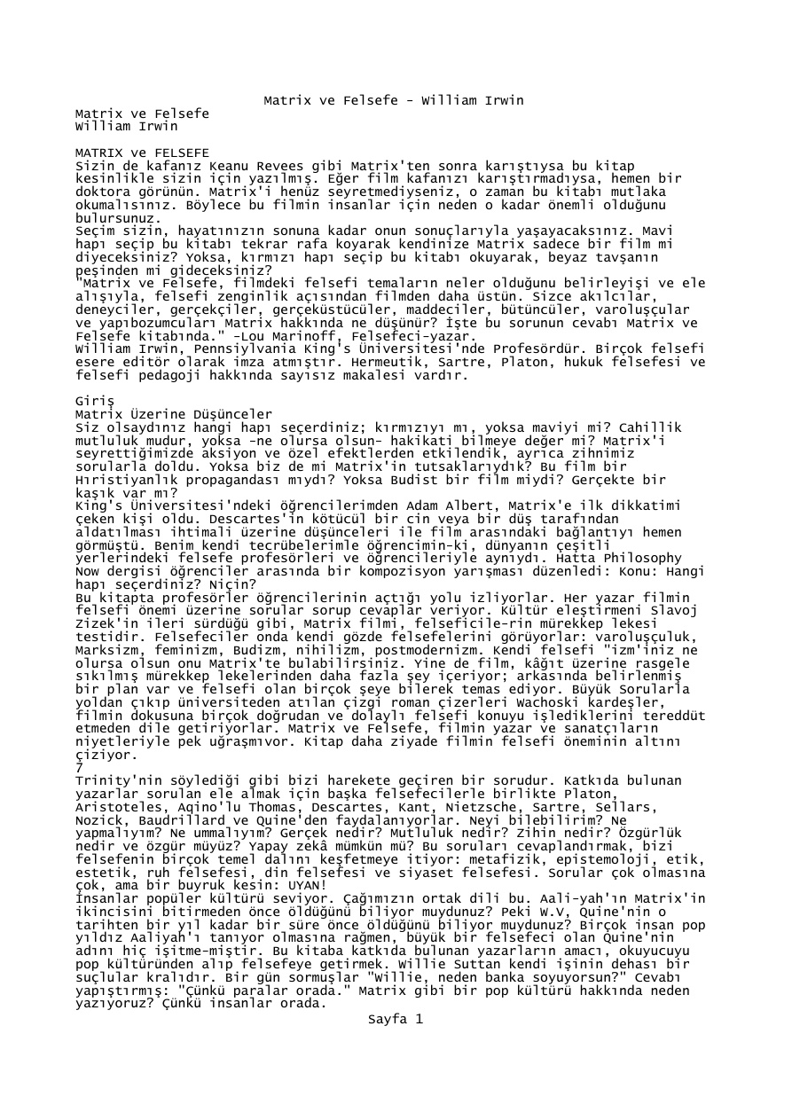 Matrix ve Felsefe PDF - William Irwin 12 temp William Irwin Matrix ve Felsefe 1kitap1.com