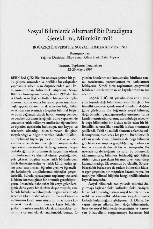 Sosyal Bilimlerde Alternatif Bir Paradigma Mümkün mü PDF – Yağmur Denizhan, İlkay Sunar, Gürol Irzık, Zafer Toprak