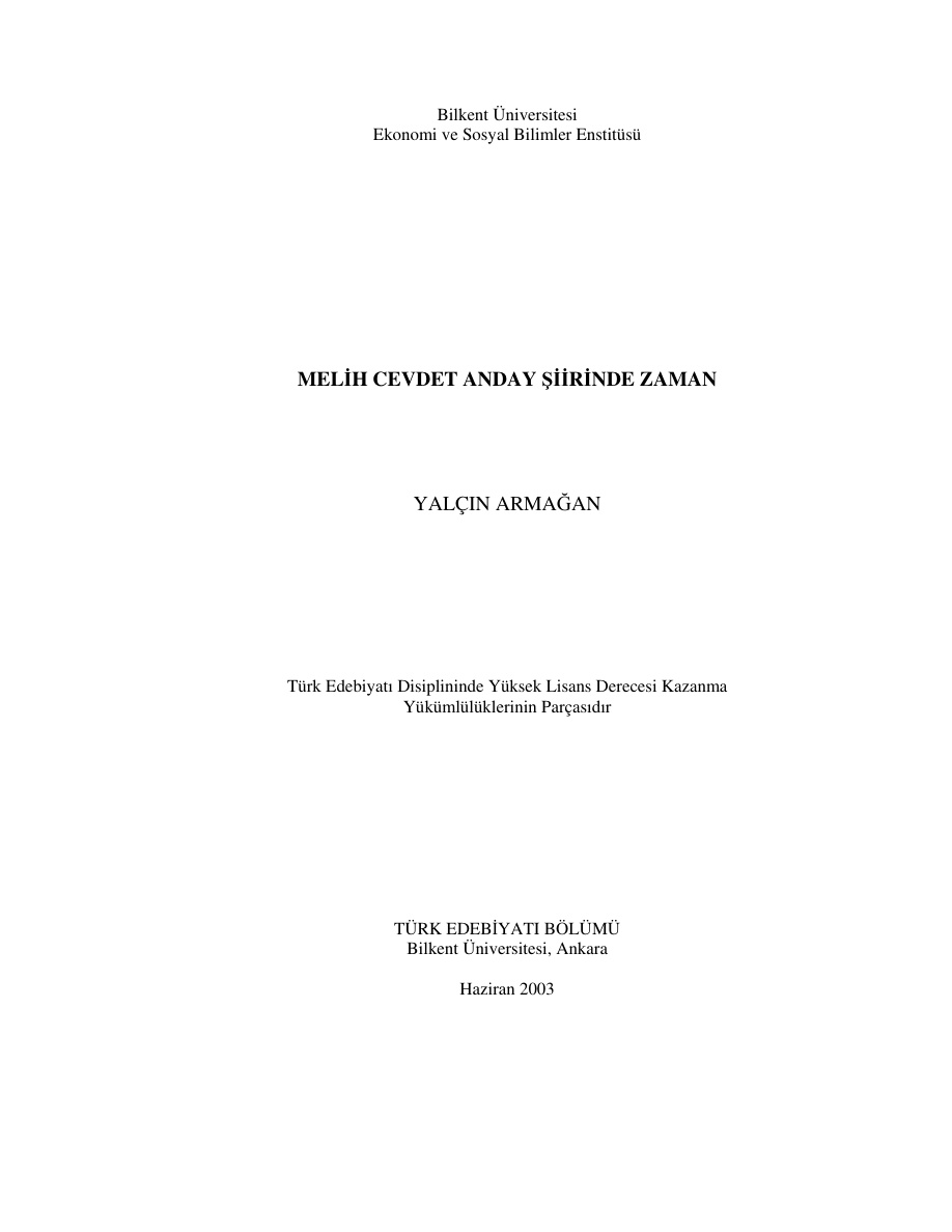 Melih Cevdet Anday Şiirinde Zaman PDF – Yalçın Armağan