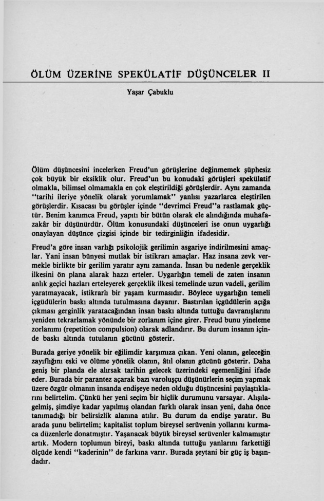 Ölüm Üzerine Spekülatif Düşünceler II PDF – Yaşar Çubuklu