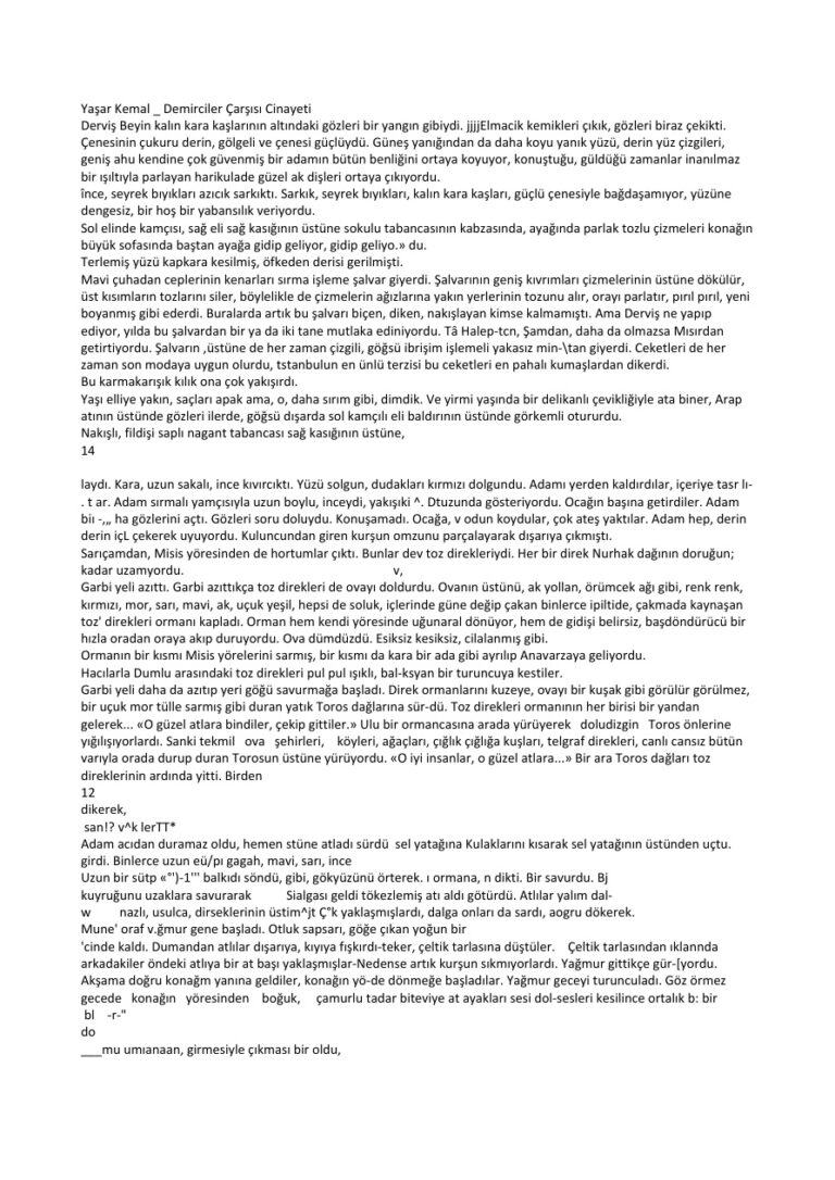 Yaşar Kemal Demirciler Çarşısı Cinayeti Kitap Kapağı