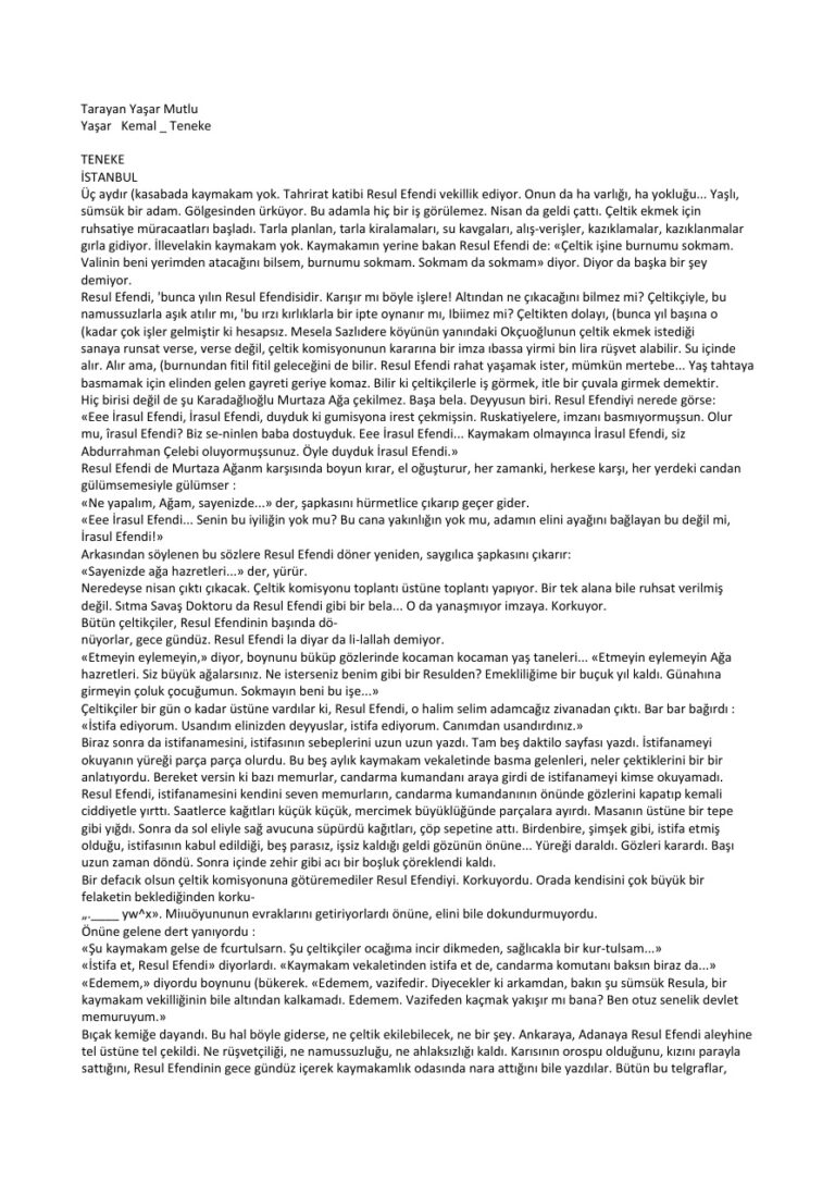 Yaşar Kemal Teneke Kitap Kapağı