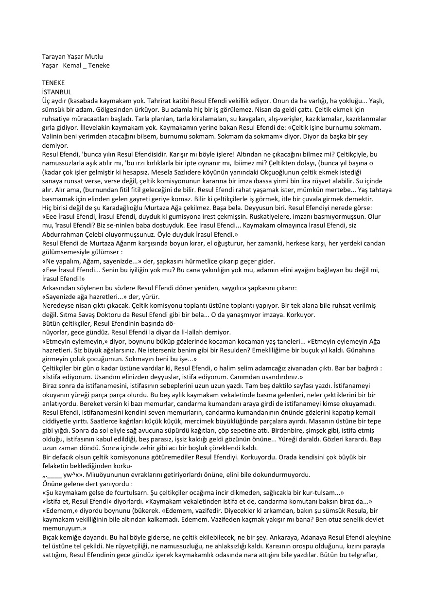Teneke PDF – Yaşar Kemal