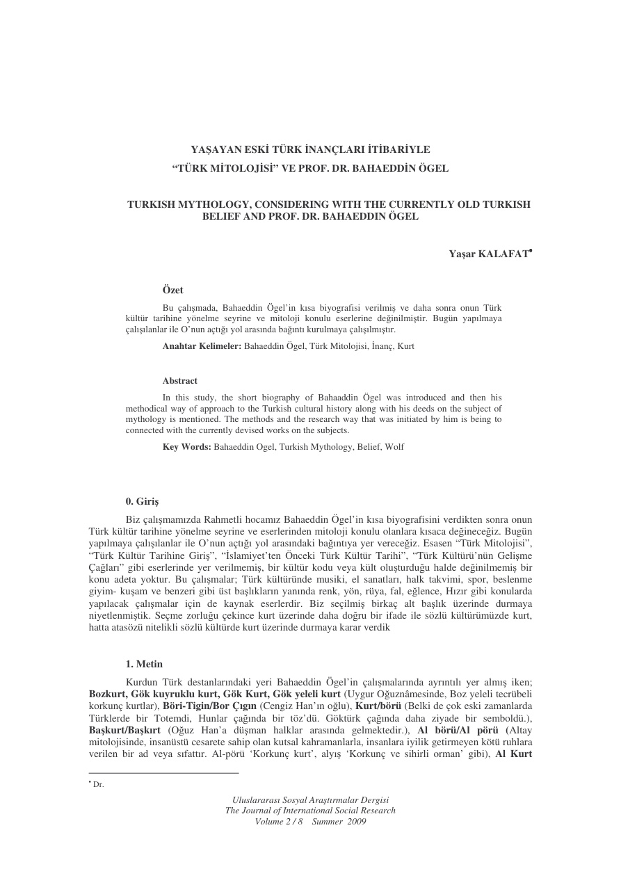 Yaşayan Eski Türk İnançları İtibariyle Türk Mtolojisi PDF – Yaşar Kalafat