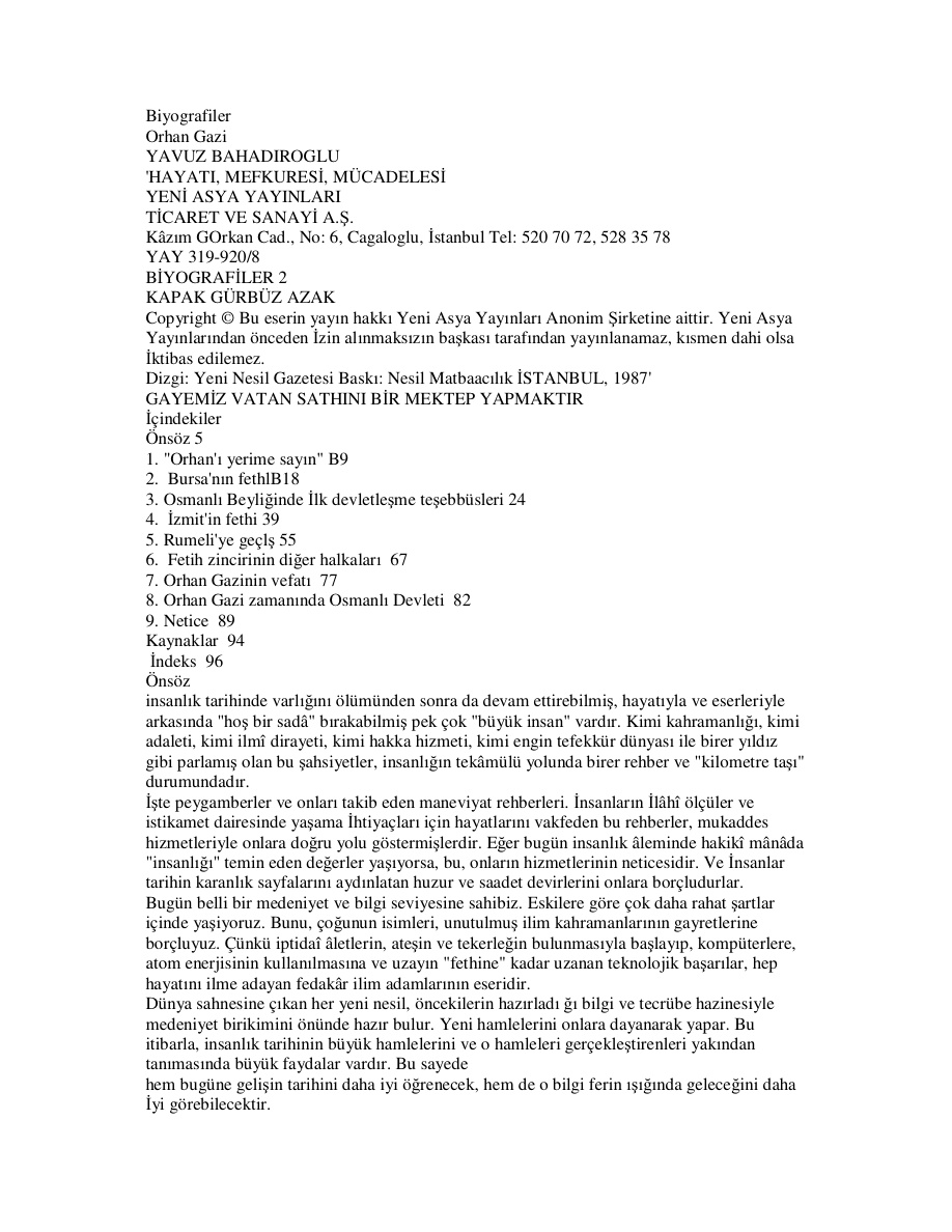 Orhan Gazi PDF – Yavuz Bahadıroğlu