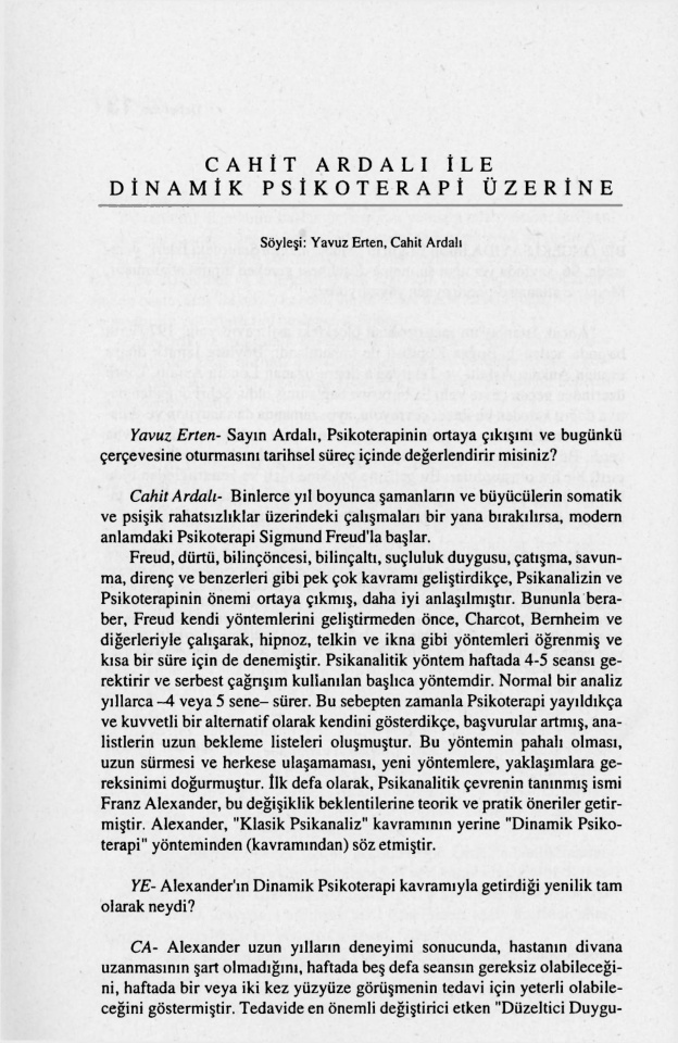 Cahit Ardalı ile Dinamik Psikoterapi Üzerine PDF – Yavuz Erten, Cahit Ardalı