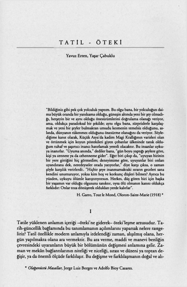 Tatil, Öteki PDF – Yavuz Erten, Yaşar Çabuklu