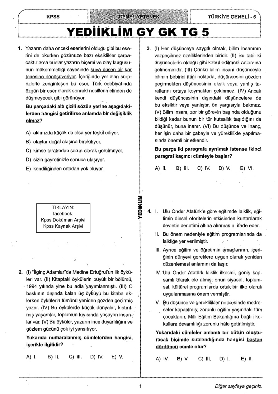 Yediiklim 2018 Tg5 GyGk PDF – Kolektif