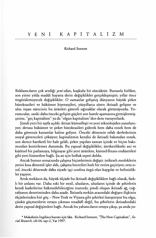 Yeni Kapitalizm PDF – Richard Sennett (veya benzeri kuramcılar)