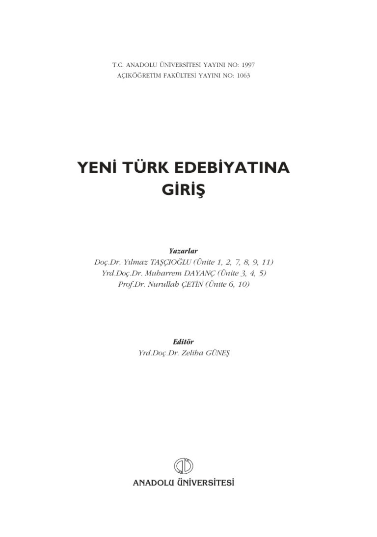 Yeni Türk Edebiyatına Giriş 1 Kitap Kapağı