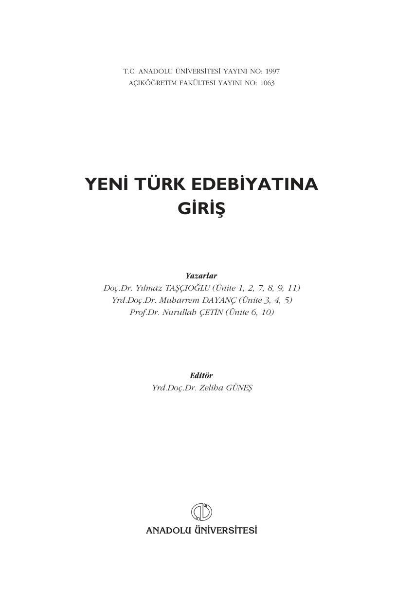 Yeni Türk Edebiyatına Giriş 1 PDF – Kolektif / Akademik Heyet
