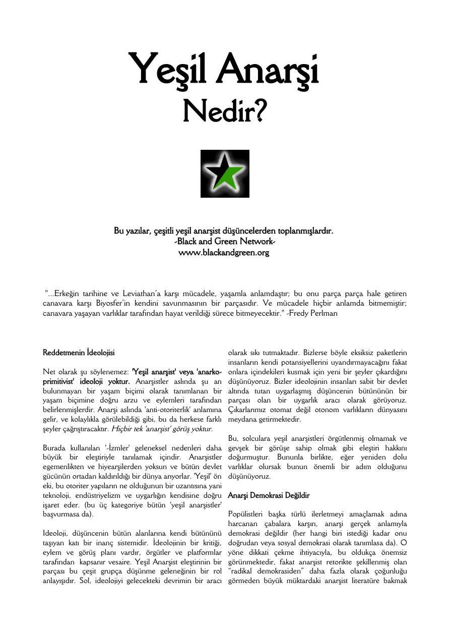 Yeşil Anarşi PDF – Kolektif / İlkelci Düşünce