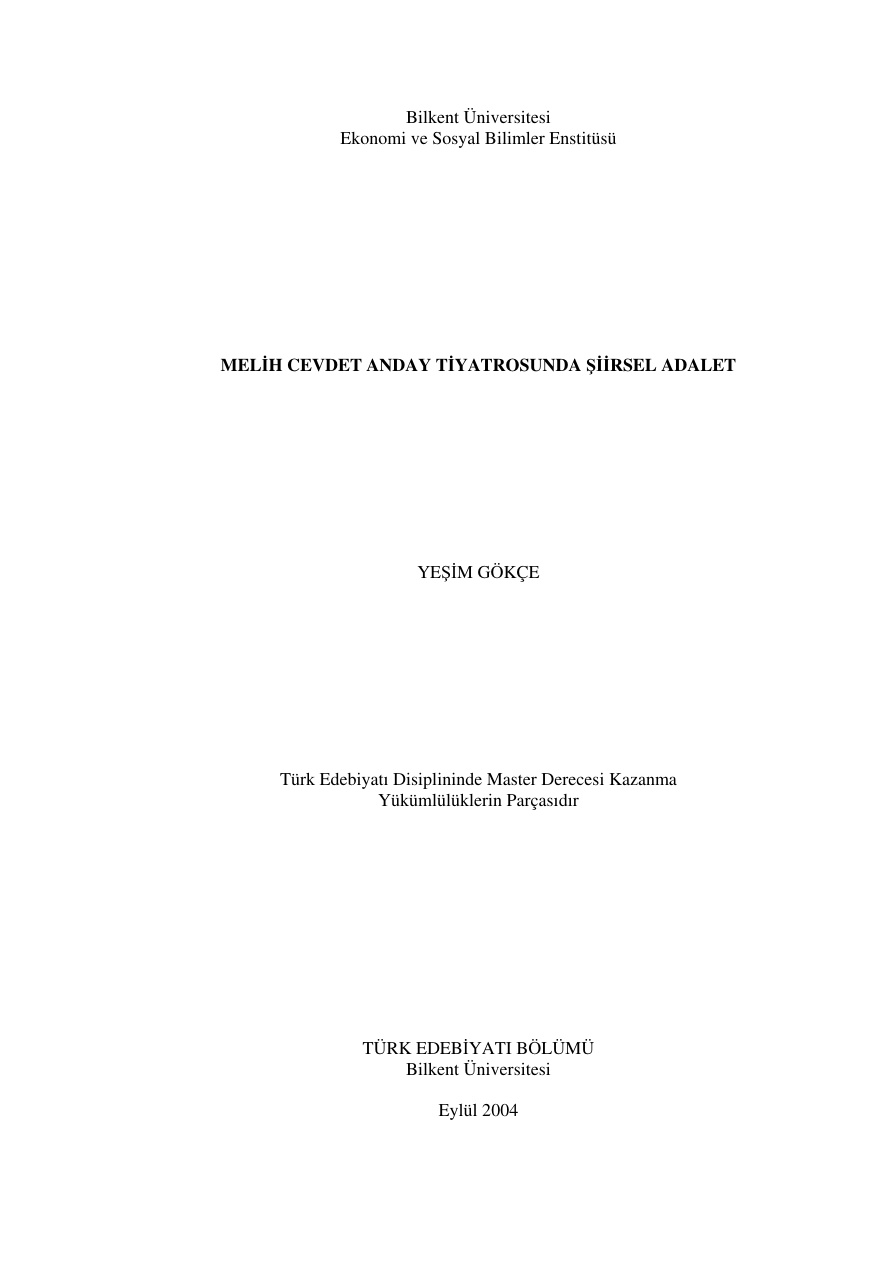 Melih Cevdet Anday Tiyatrosunda Şiirsel Adalet PDF – Yeşim Gökçe