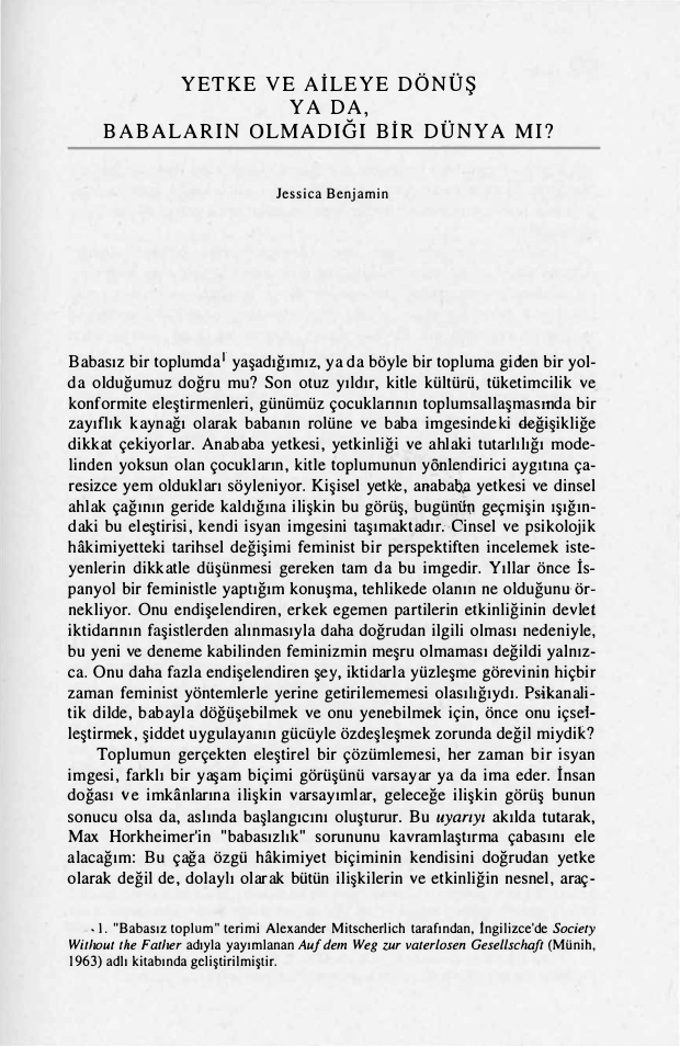 Yetke ve Aileye Dönüs Ya da, Babalarin Olmadigi Bir Dünya mi PDF – Jessica Benjamin