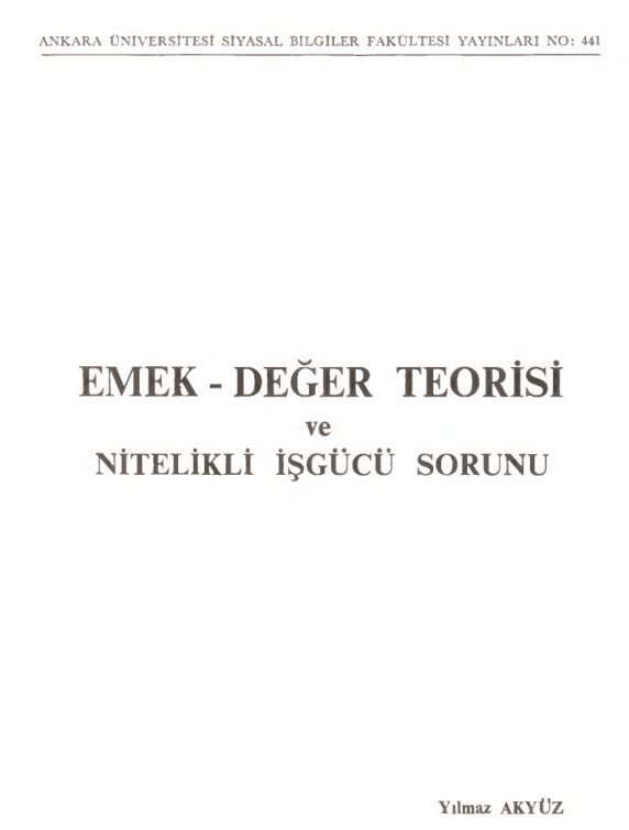 Emek Değer Teorisi PDF – Yılmaz Akyüz