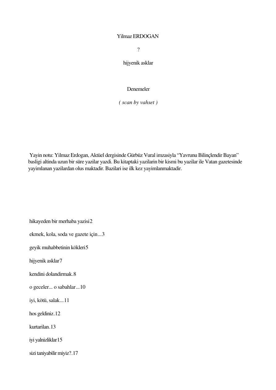 Hijyenik Aşklar PDF – Yılmaz Erdoğan