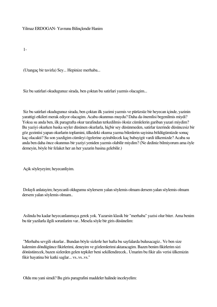 Yavrunu Bilinçlendir Hanım PDF – Yılmaz Erdoğan