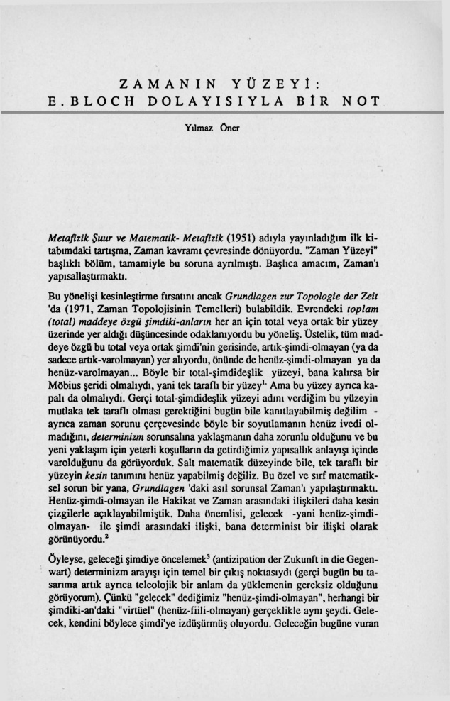 Zamanın Yüzeyi PDF – Yılmaz Öner