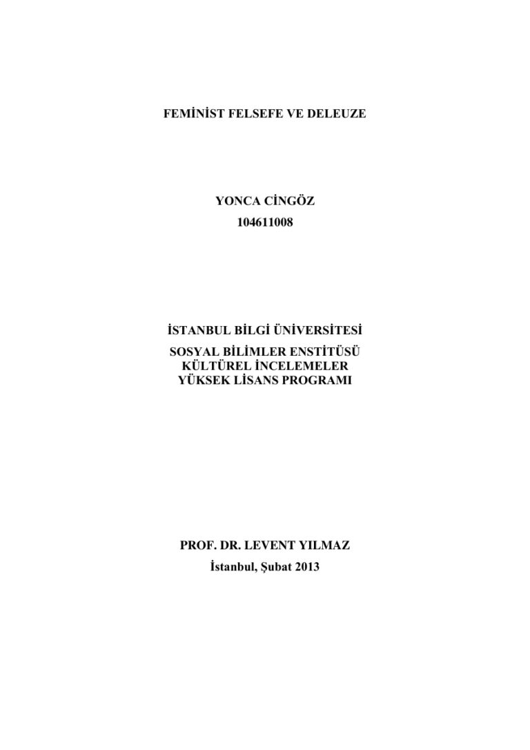 Feminist Felsefe ve Deleuze PDF - Yonca Cingöz 1 Yonca Cingöz Feminist Felsefe ve Deleuze Kitap Kapağı