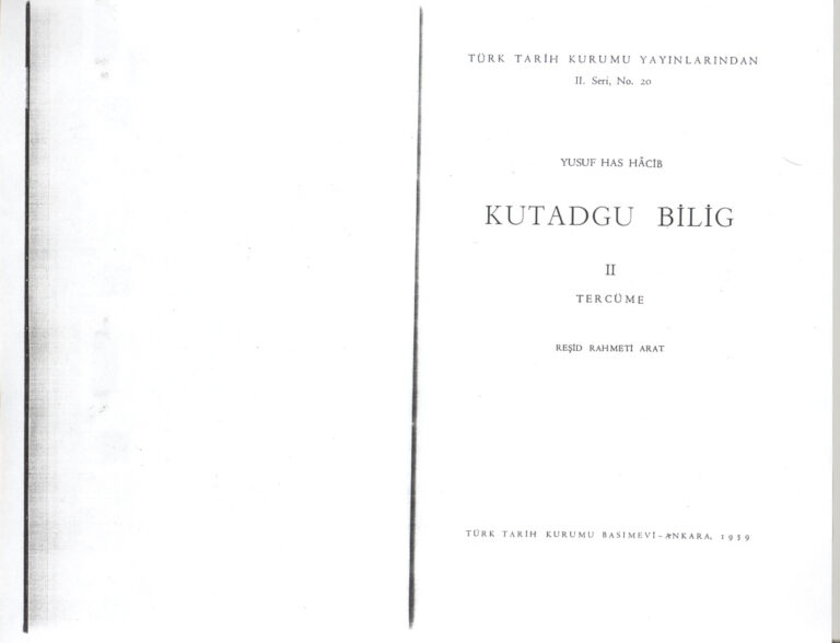 Yusuf Has Hacib Kutadgu Bilig 1. Cilt Kitap Kapağı